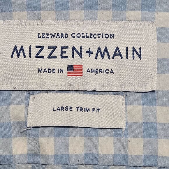 Mizzen+Main Men Shirt Blue Gingham L Trim Fit Preppy Officecore Quiet Luxury - Picture 3 of 12